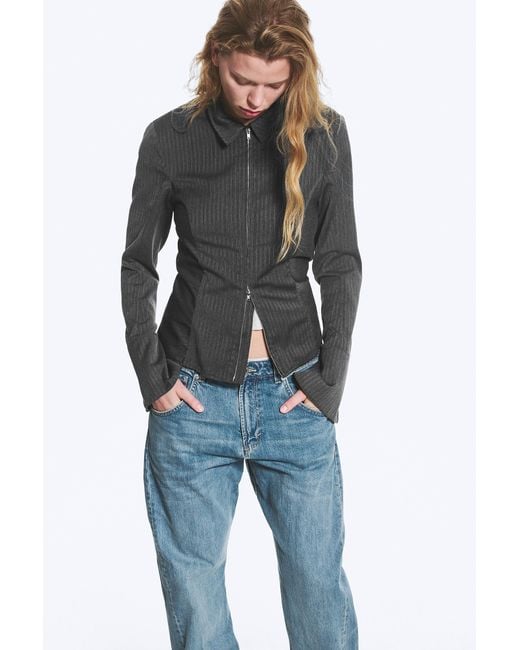 Weekday Black Long-Sleeved Fitted Zip Shirt