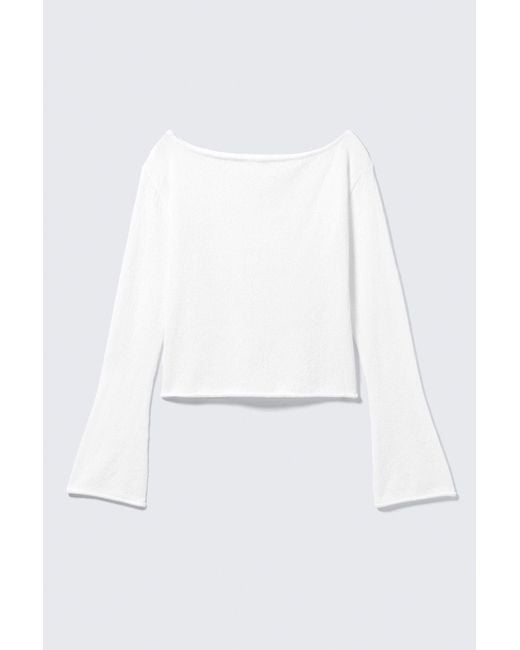 Monki White Relaxed Knitted Boat-Neck Sweater