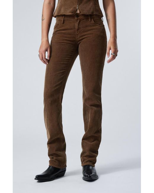 Weekday Brown Low Waist Slim Straight Corduroy Trousers