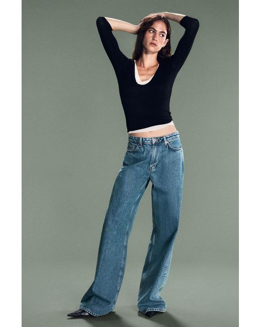 Weekday Blue Paz Mid Rise Wide Jeans