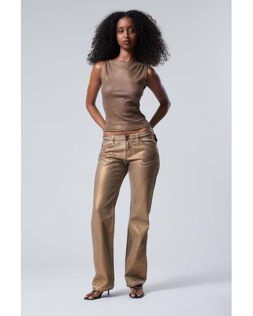 Weekday Natural Low Straight Metallic Trousers