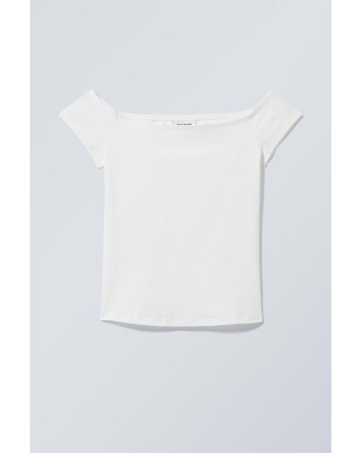 Weekday White Schulterfreies T-Shirt