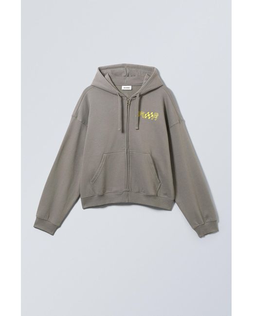 Weekday Gray Boxy Graphic Zip Hoodie for men