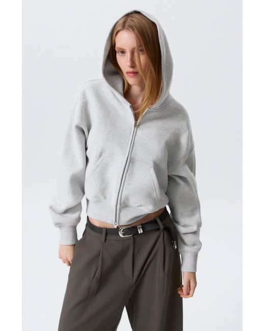 Weekday Gray Cropped Boxy Zip Hoodie