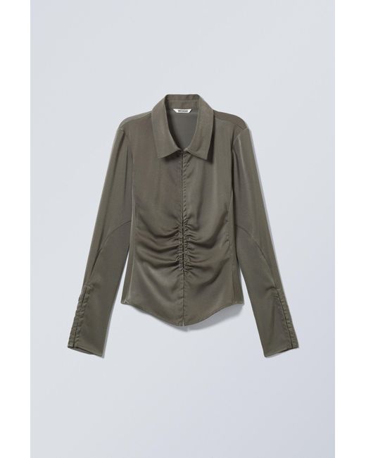 Weekday Gray Long-Sleeved Fitted Satin Shirt