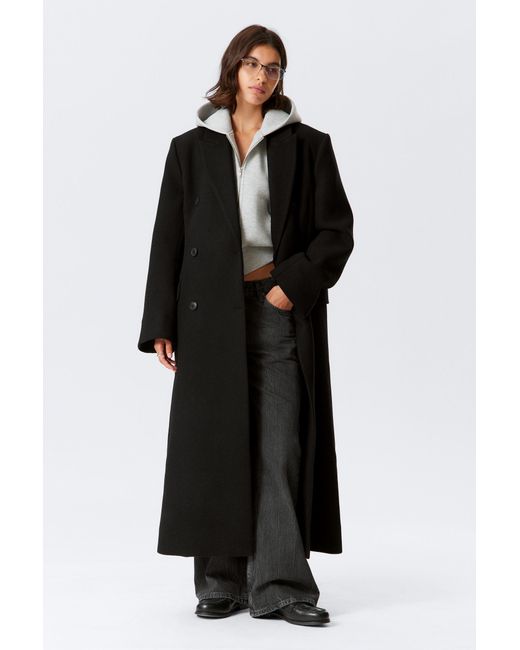 Weekday Black Logan Double-Breasted Wool-Blend Coat
