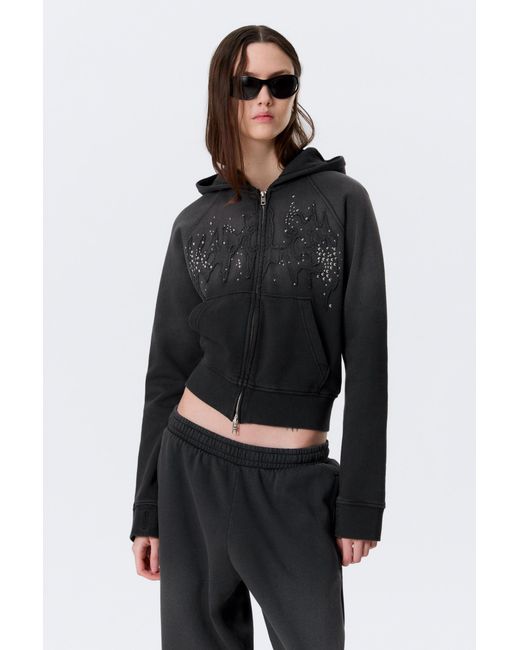 Weekday Black Slim Studded Graphic Zip Hoodie