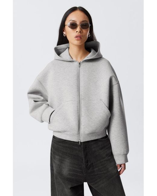 Weekday Gray Oversized Scuba Zip-Hoodie