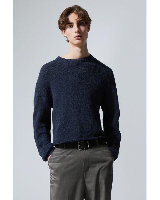 Weekday Blue Cropped Heavy Knitted Sweater for men