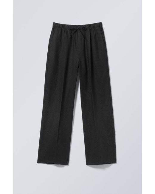 Weekday Black Loose Fit Straight Leg Linen Trousers for men