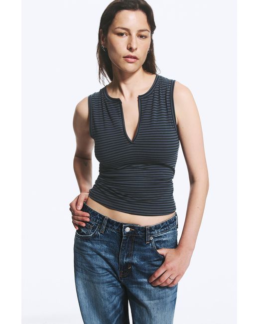 Weekday Blue Slim V-Neck Sleeveless Top
