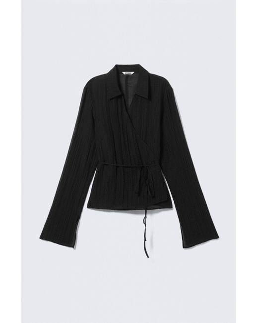 Weekday Black Textured Long-Sleeved Wrap Shirt