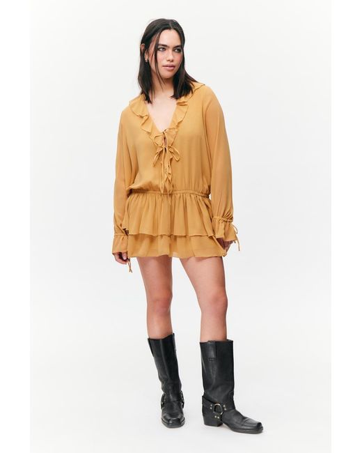 Monki Yellow Minikleid Mit Rüschen Und V-Ausschnitt