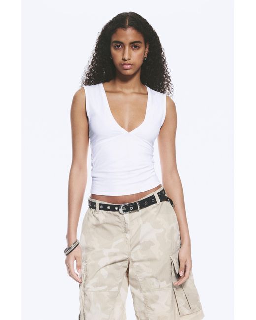 Weekday White Fitted V-Neck Sleeveless Top