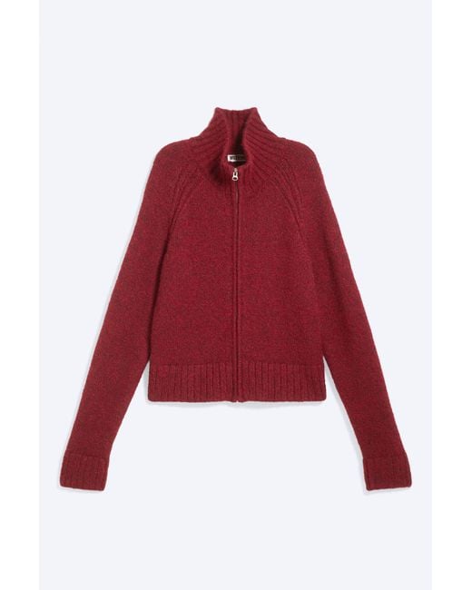 Weekday Red Soft Knitted Fitted Zip Cardigan