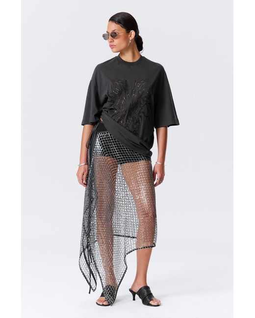 Weekday Gray Midi-Rock Aus Mesh Mit Pailletten Und Bindeband