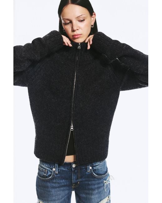Weekday Black Soft Knitted Fitted Zip Cardigan
