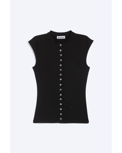 Weekday Black Pearl Button Up Top