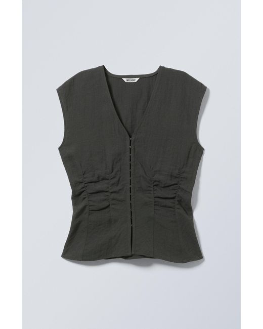 Weekday Black Sleeveless Crinkle Top