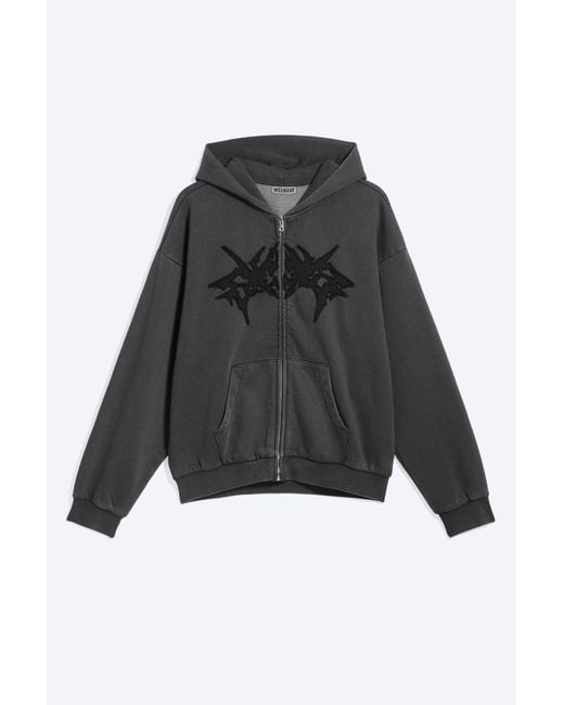 Weekday Gray Loose Graphic Zip Hoodie for men