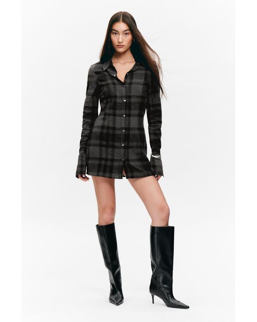 Monki Black Langärmliges Mini-Hemdkleid