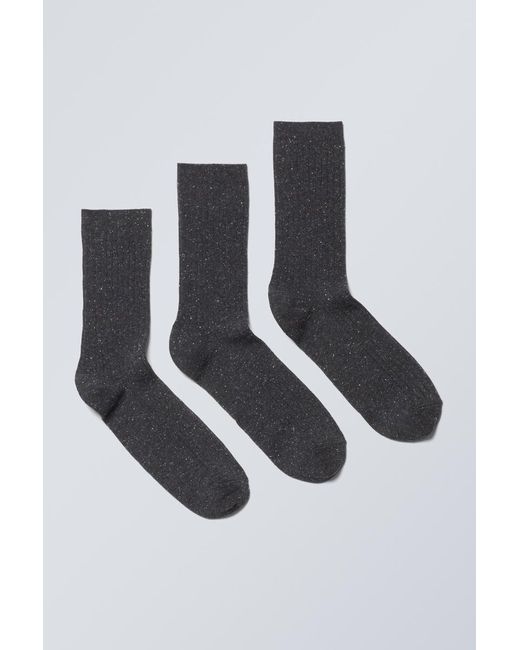 Weekday Gerippte Socken Mit Farbsprenkeln, 3Er-Pack in White für Herren