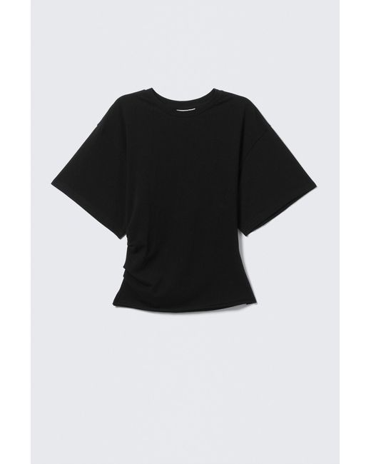 Weekday Black Draped Fitted T-Shirt
