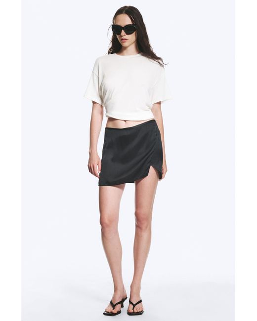 Weekday Black Satin Wrap Mini Skirt
