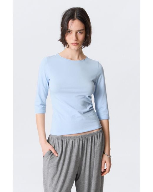 Weekday White Fitted Three-Quarter Sleeve Top