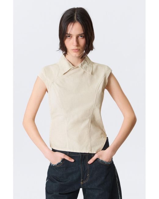 Weekday Natural Cap-Sleeved Asymmetric Ripstop Top