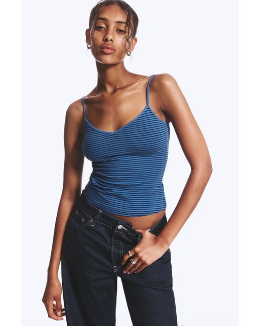Weekday Blue Slim V-Neck Cotton Singlet