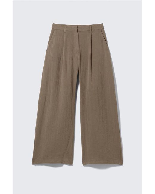 Weekday Natural Low Rise Wide Leg Crinkled Trousers