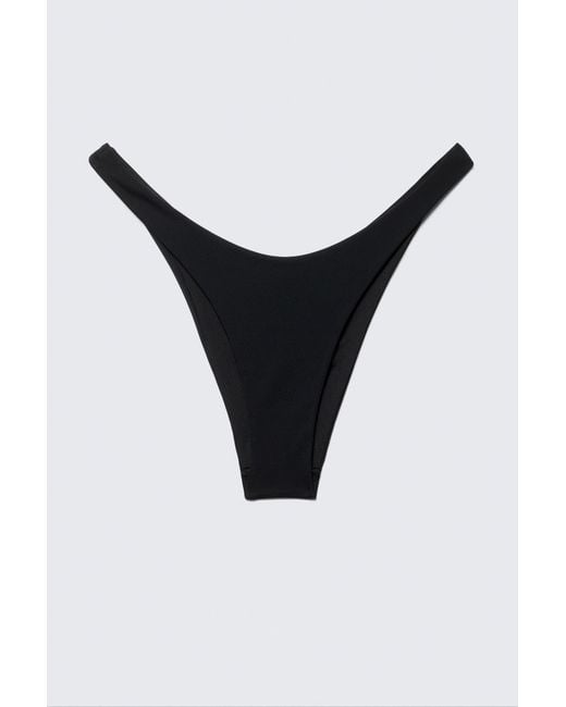 Weekday Black Mid-Rise Ruched Brazilian Bikini Bottoms