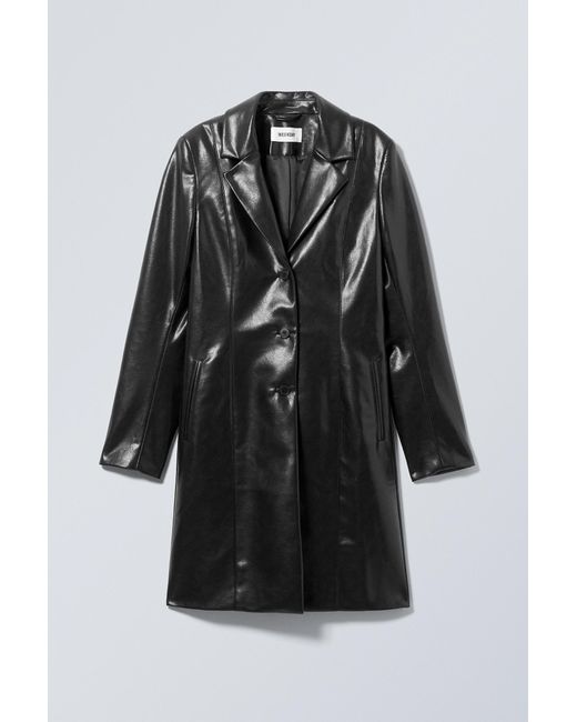 Weekday Black Zoe Coated Faux Leather Coat