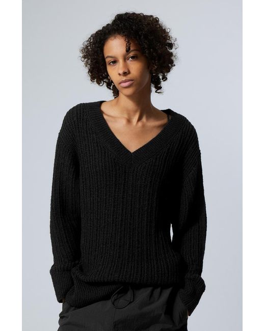 Weekday Black Farila Oversized Distressed Sweater