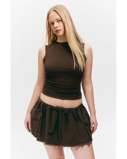 Monki Brown Ärmelloses, Gerafftes Jersey-Top