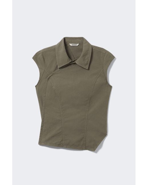 Weekday Green Cap-Sleeved Asymmetric Ripstop Top