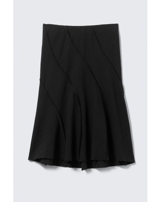 Weekday Black Mid Rise Curved Seam Midi Skirt