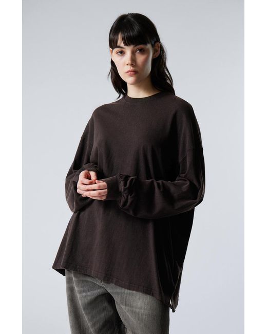 Weekday Black Langärmeliges Oversize-T-Shirt
