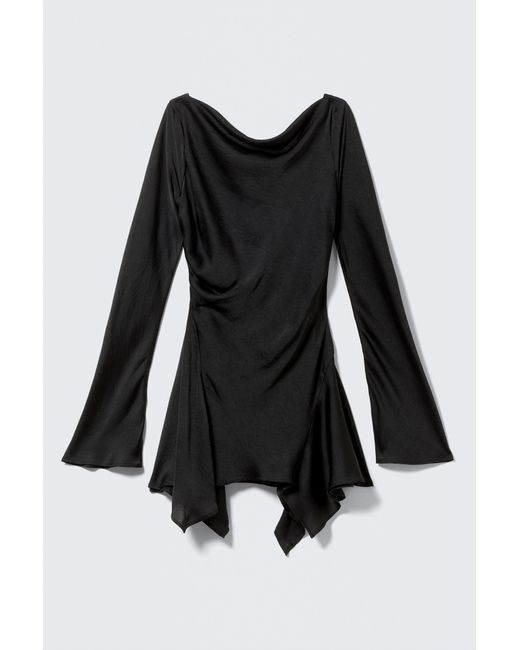 Monki Black Long-Sleeved Asymmetric Satin Mini Dress