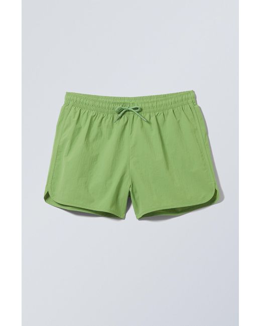 Weekday Green Tan Structure Swim Shorts for men
