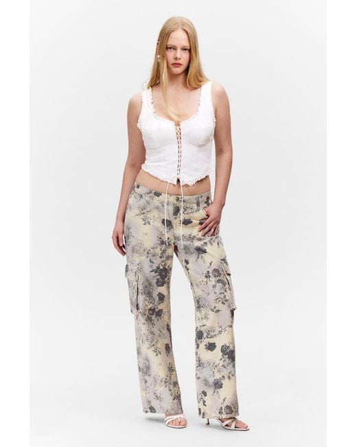 Monki White Lockere Twill-Cargo-Hose Mit Niedriger Taille
