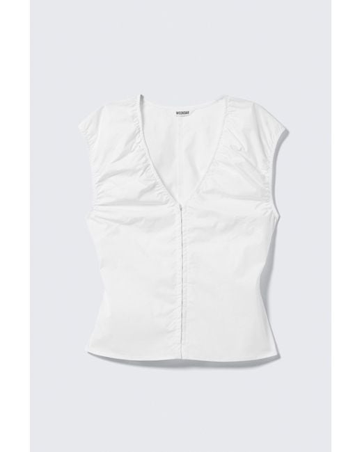 Weekday Blue Sleeveless V-Neck Cotton Top