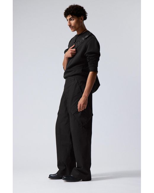 Weekday Black Astro Loose Asymmetric Cargo Trousers for men