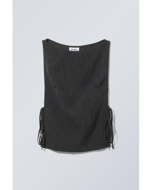 Weekday Gray Sleeveless Boat-Neck Tie Top