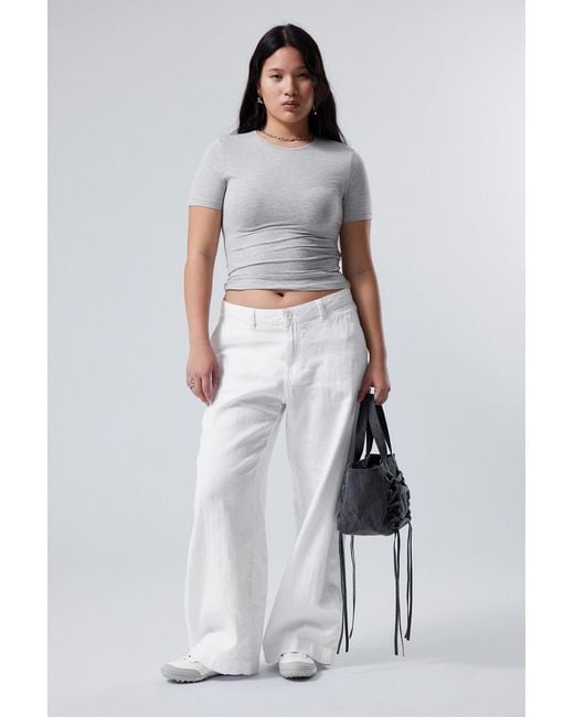 Weekday White Loose Carpenter Linen Blend Trousers