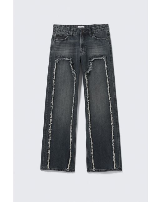Weekday Blue Ample Frayed Low Rise Loose Wide Jeans