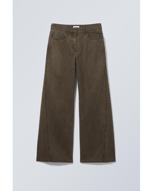 Weekday Brown Washed Wide-Leg Cotton Twill Trousers