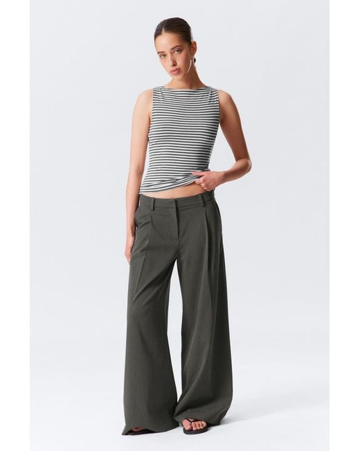 Weekday White Low Rise Wide Leg Pleated Suiting Trousers