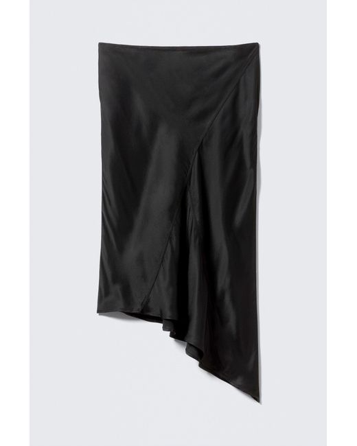 Weekday Black Low Rise Satin Midi Skirt